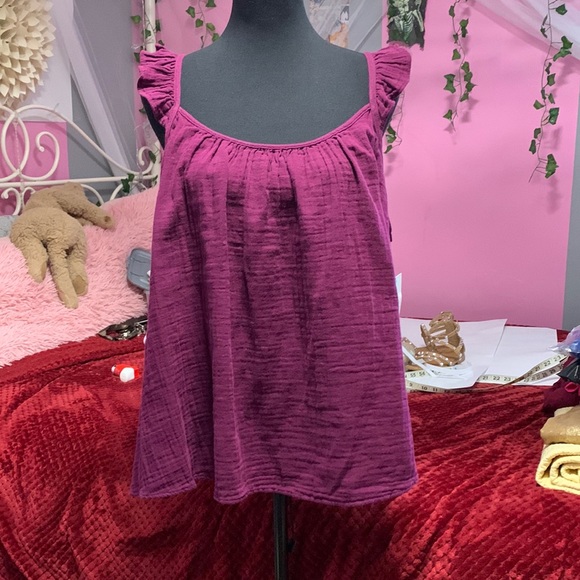 Terra & Sky Tops - Terra & Sky ruffle strap tank color purple size 2x